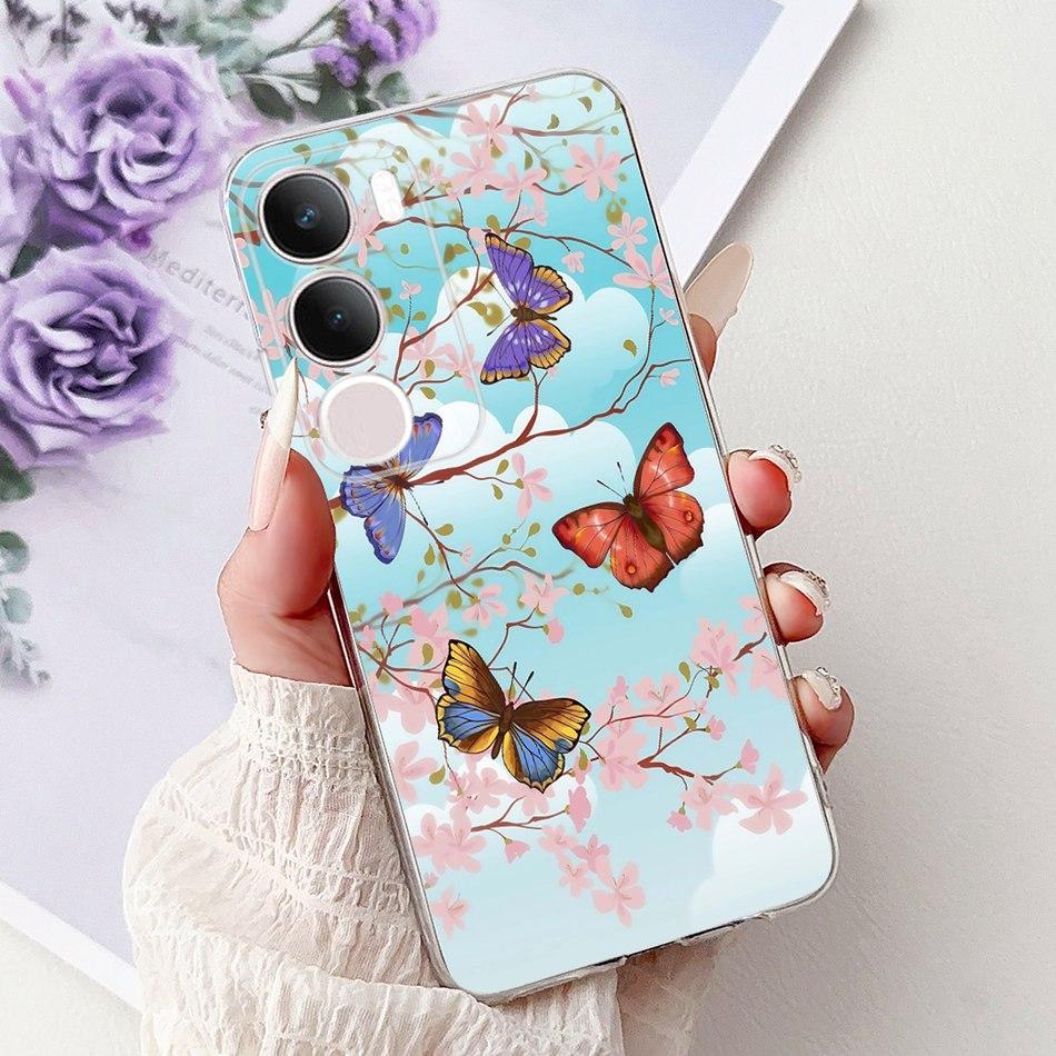 For Vivo Y19S V2419 Elegant Floral Butterfly Painting Phone Case For Vivo Y19s Y 19S 4G Soft Silicone TPU Cases
