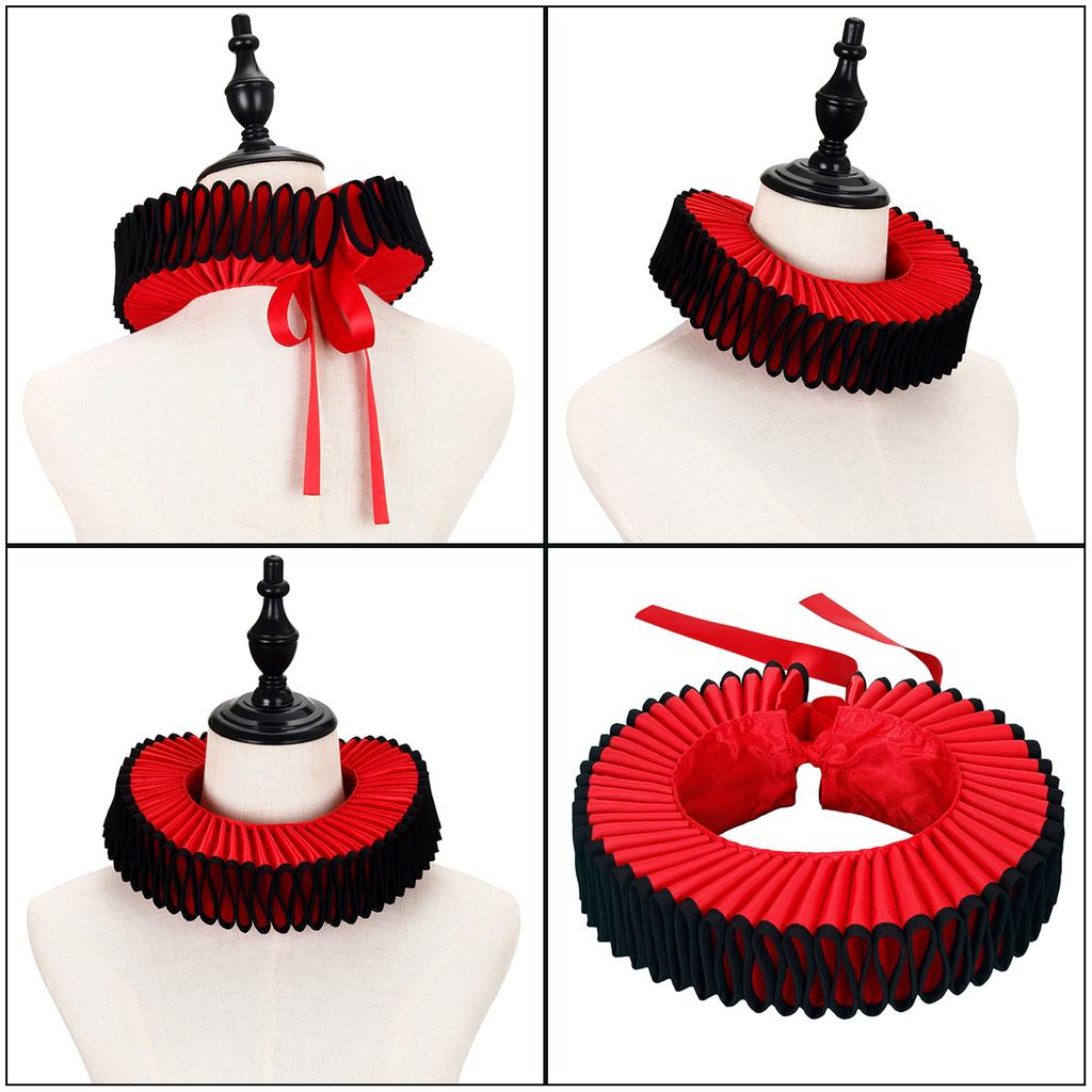 Vintage Ruffle Collar Detachable False Collar for Women Men Contrast Black Edging Clown Choker Neck Ruff Cosplay Collar