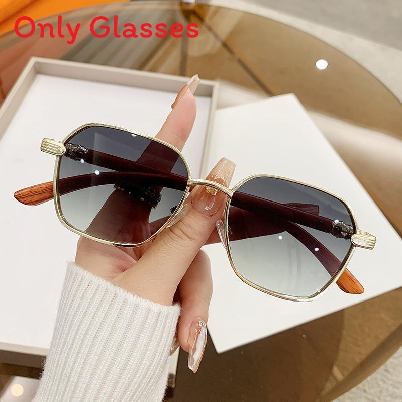 New Woodentexture Metal Sunglasses With Gray Lenses For Sun Protection And Fashion Style