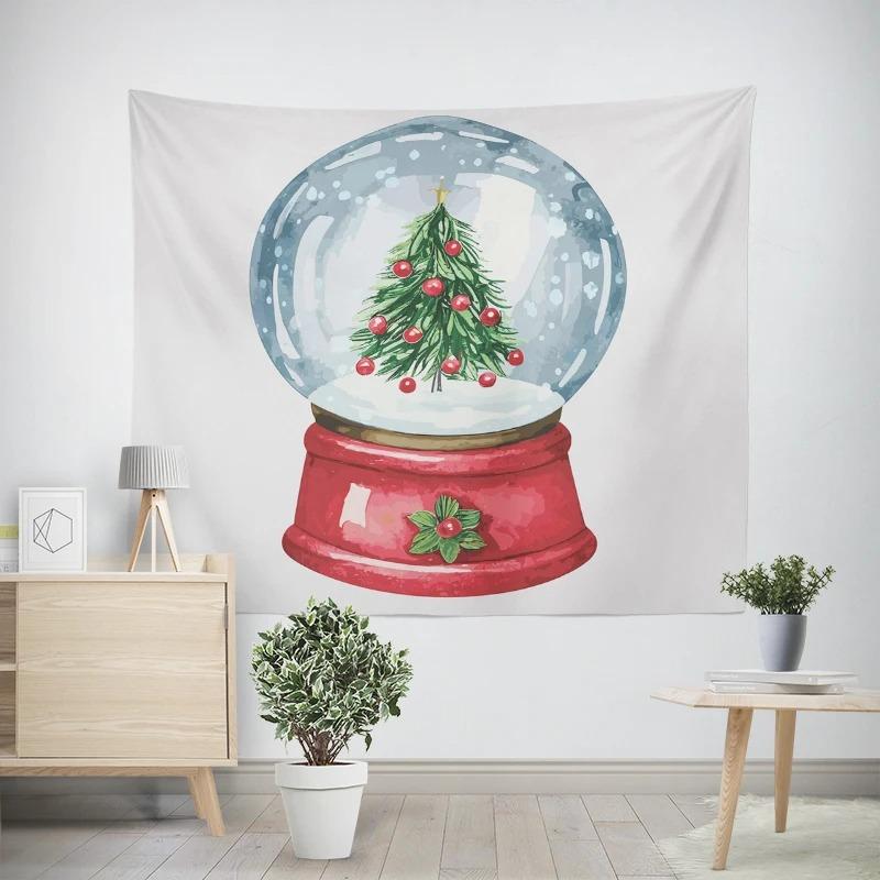 Christmas New Year Crystal Ball Snowman Christmas Tree Pattern Living Room Bedroom Decorative Tapestry
