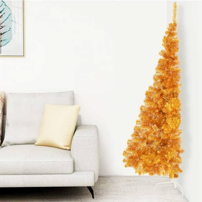 VidaXL Demi sapin de Noël artificiel avec support doré 240 cm PET 344694