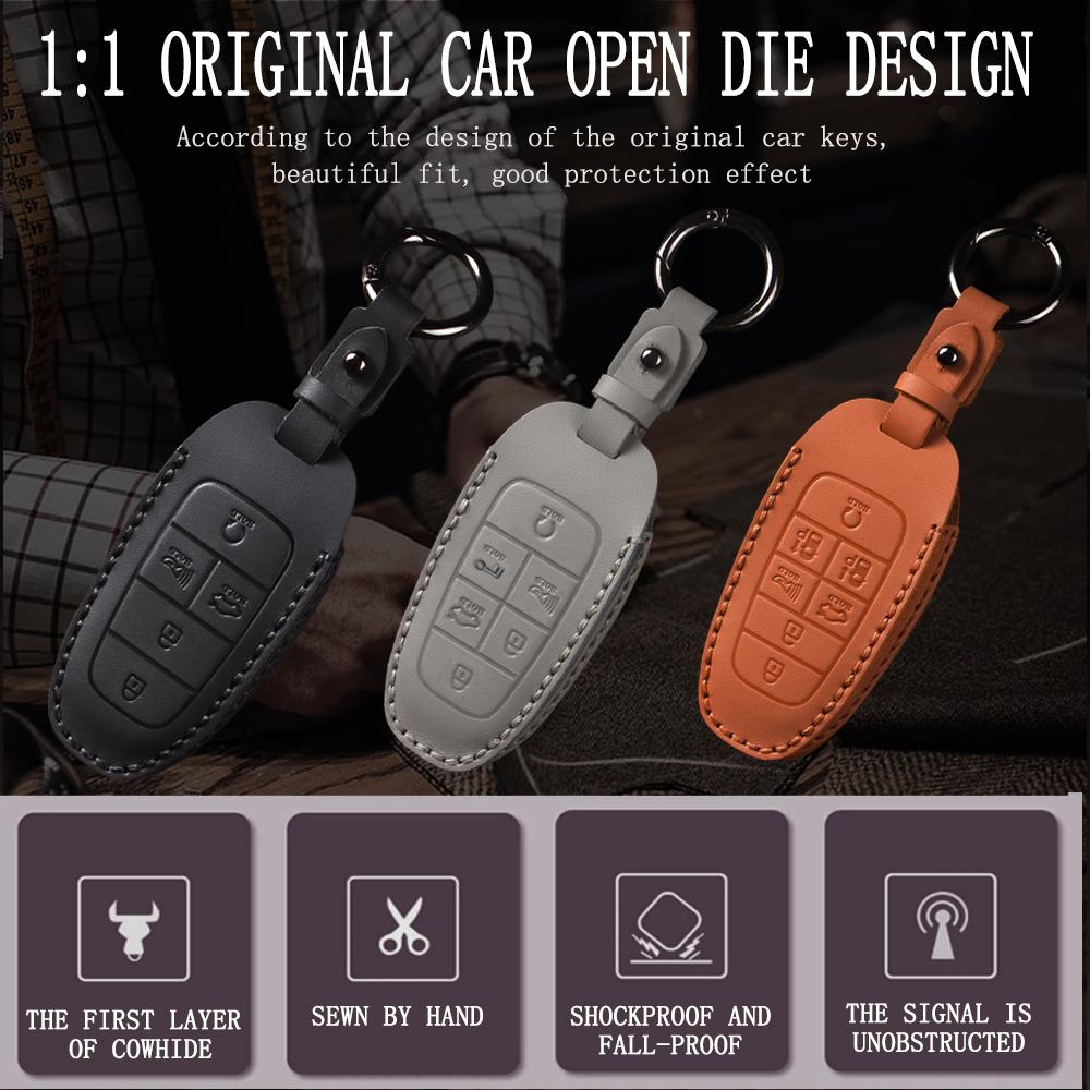 Leather Car Key Case Cover Fob for Hyundai Sonata Sel Ev 6 Ev 8 IONIQ 5 Nexo DN8 Fe Tucson Sonata Staria NX4 Ioniq