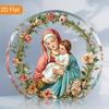 2D Flat Virgin Mary and Young Jesus Acrylic Decorative Sign, Floral Garland Design, Suitable for Wall Decoration, Porch, Room, Villa, Accents Home, Ha