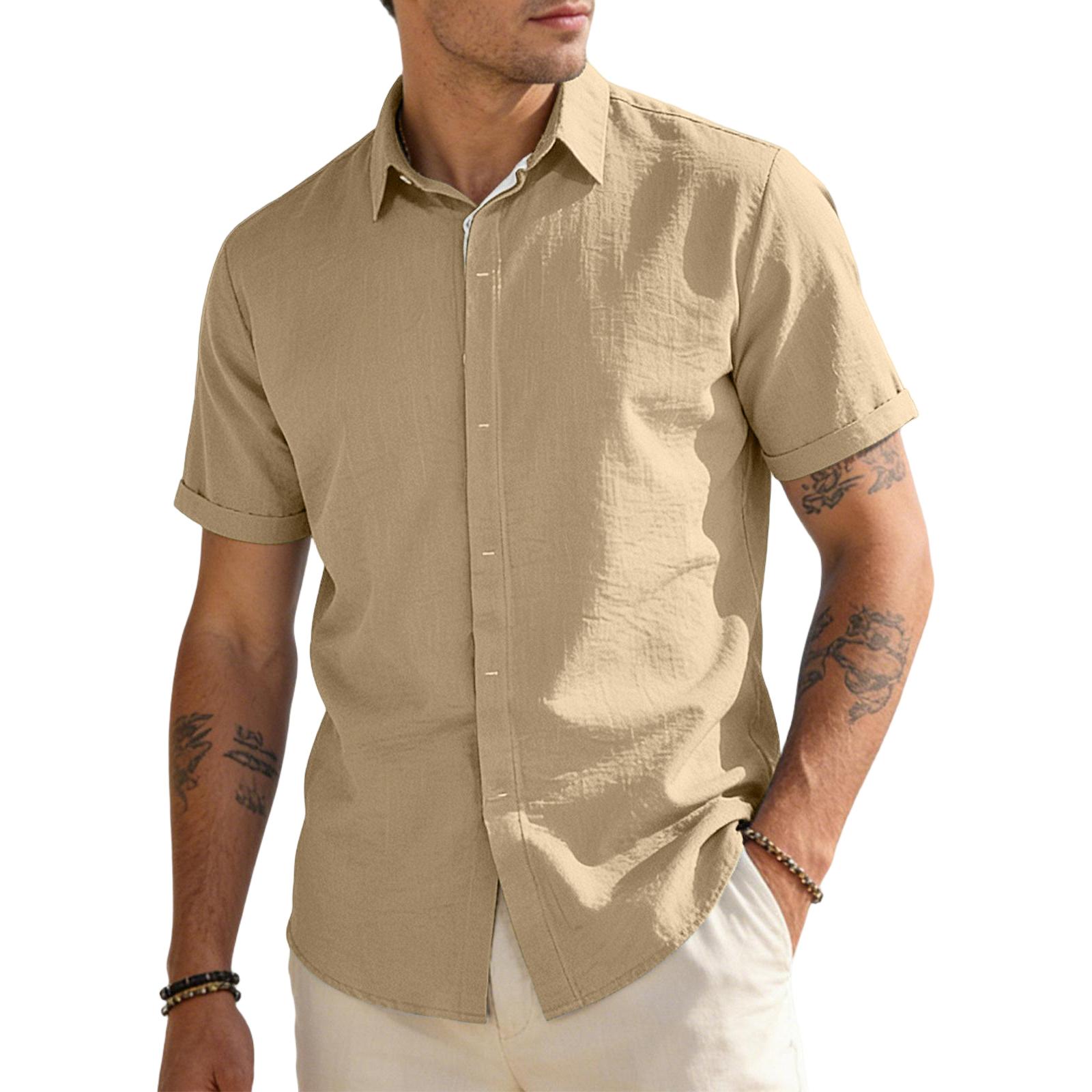 

Shirts For Men Short Sleeve Blouse Button Down Dress Untuckit Shirts Beach Summer Wedding Hawaiian Outfit M хакі