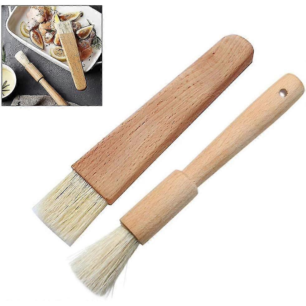 2pcs Bbq Basting Brushes,oil Sauce, Wooden Handle Baking Pastry Butter Brush,wooden Kitchen Utensils