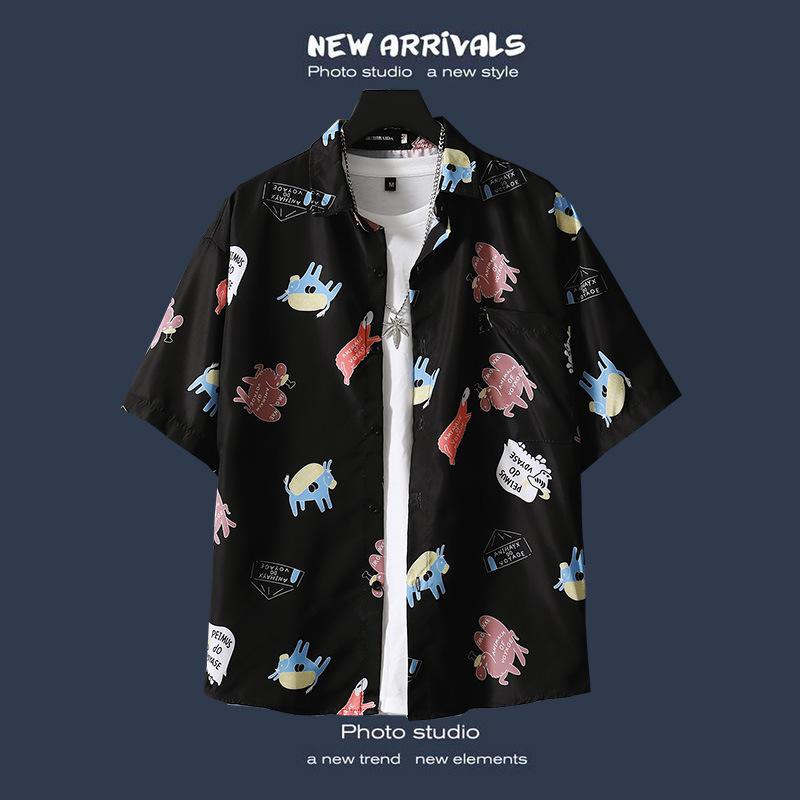 Plażowa koszula w kwiaty z krótkim rękawem modna koszulka męska letnia cienka sekcja luźne Ins Trend Retro hawaje casualowa kurtka koszula