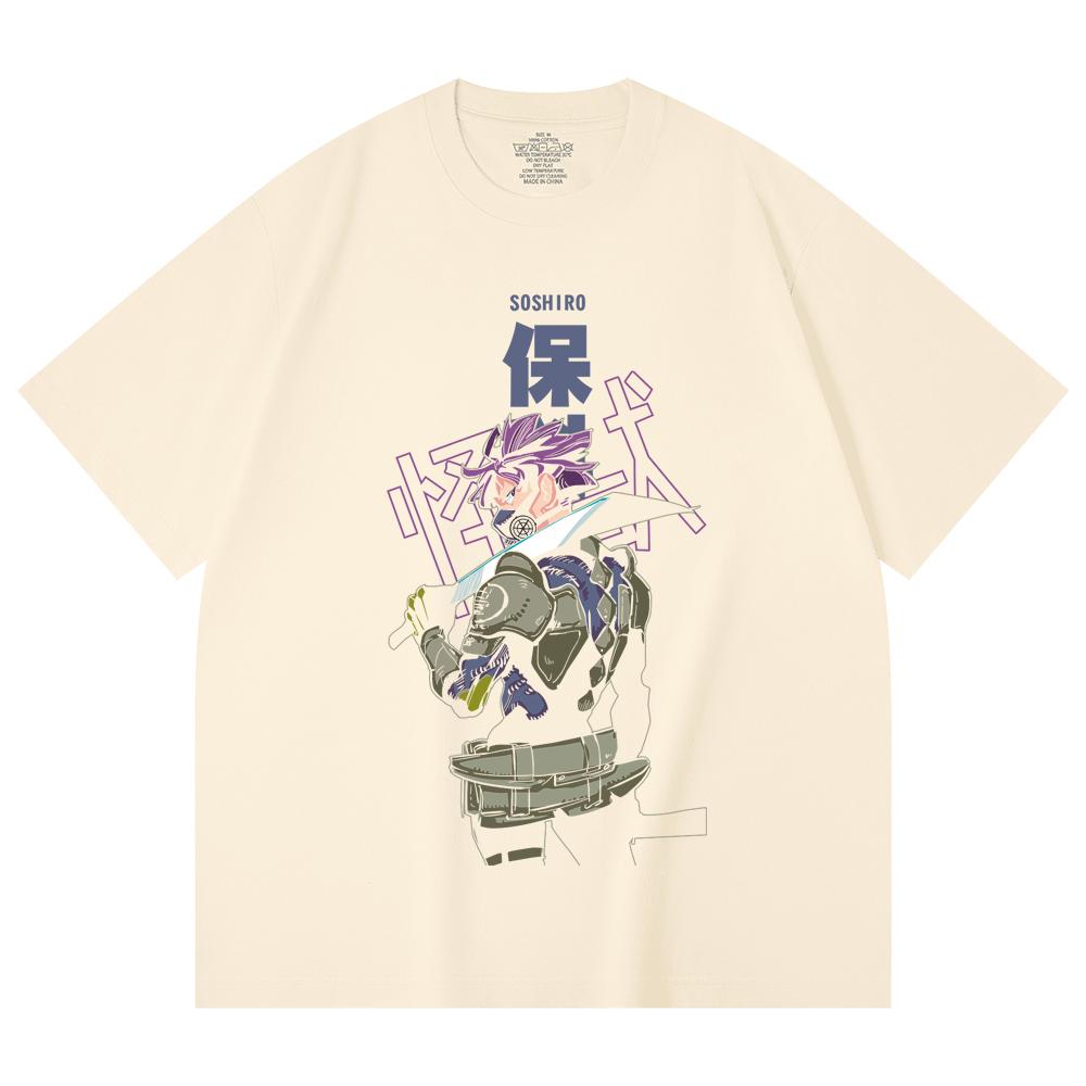 

230 г/м² 100% хлопок Kaiju No 8 V12 Сосиро Принт Унисекс Плотная хлопковая футболка XS абрикосовый