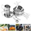 12 Pcs Camping Cookware Set Folding Handle 304 Stainless Steel Portable Picnic Cooking Pot Cup Set