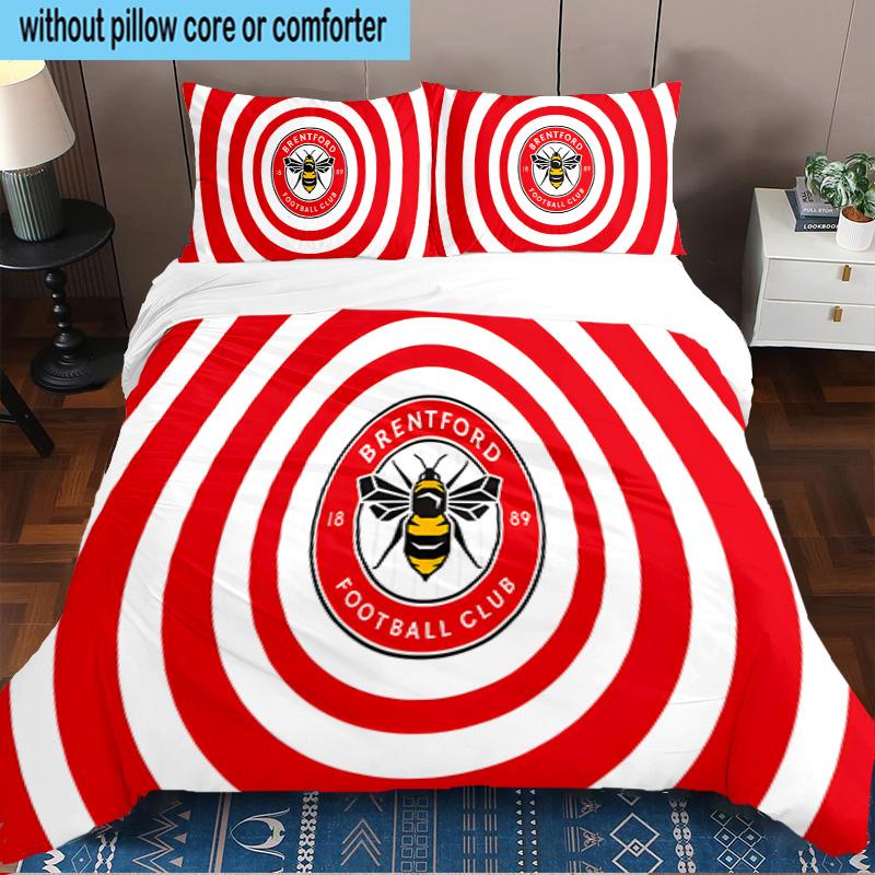 3PCS Brentford Football Club Crest Printed Bedding Set, Includes A Duvet Cover and Two Pillowcases for Bedroom, Suitable for All Seasons