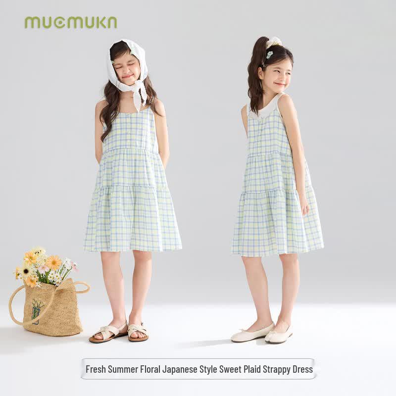 Mucmukn Girls' Plaid Bubble Cotton Sweet Suspender Dress