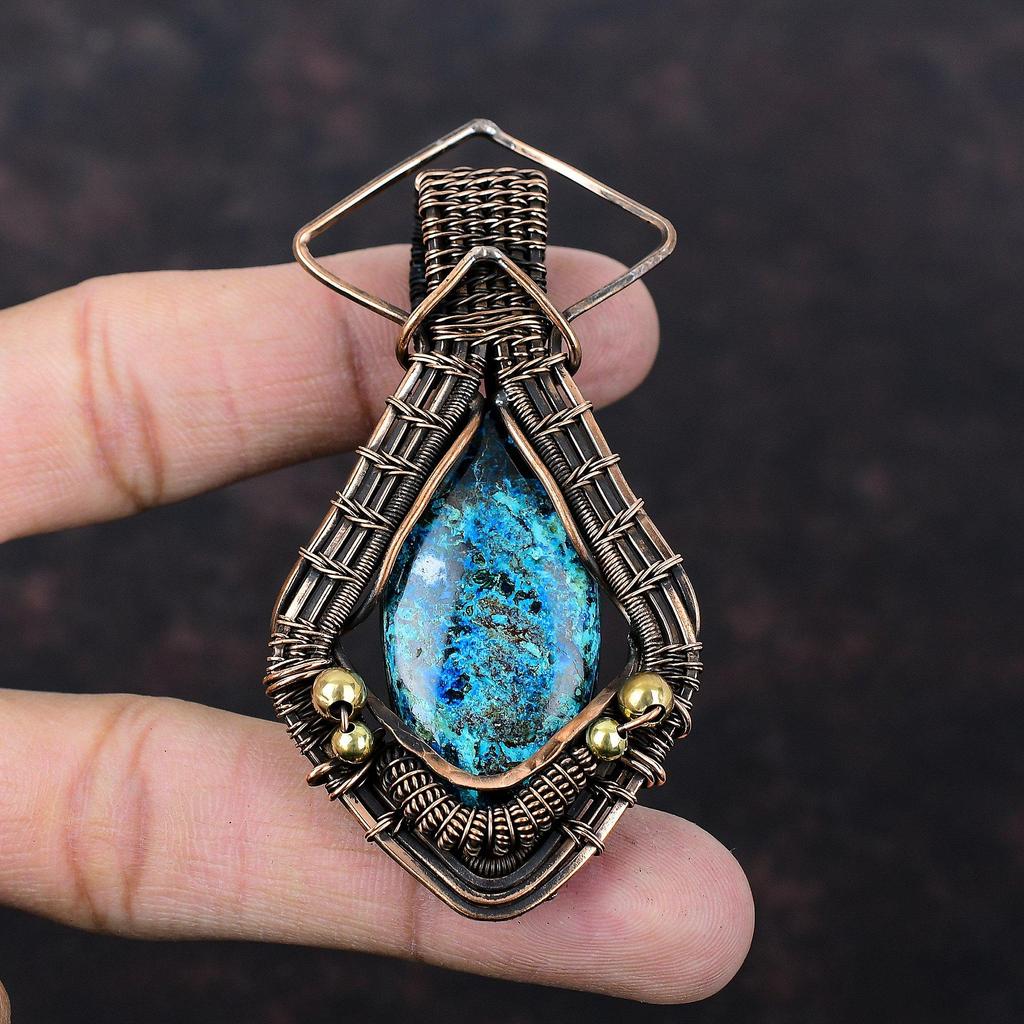 Shattuckite Copper Pendant Copper Wire Wrapped Jewelry Gemstone Pendant Shattuckite Jewelry Handmade Pendant Wire Wrap Pendant Gift For Mom