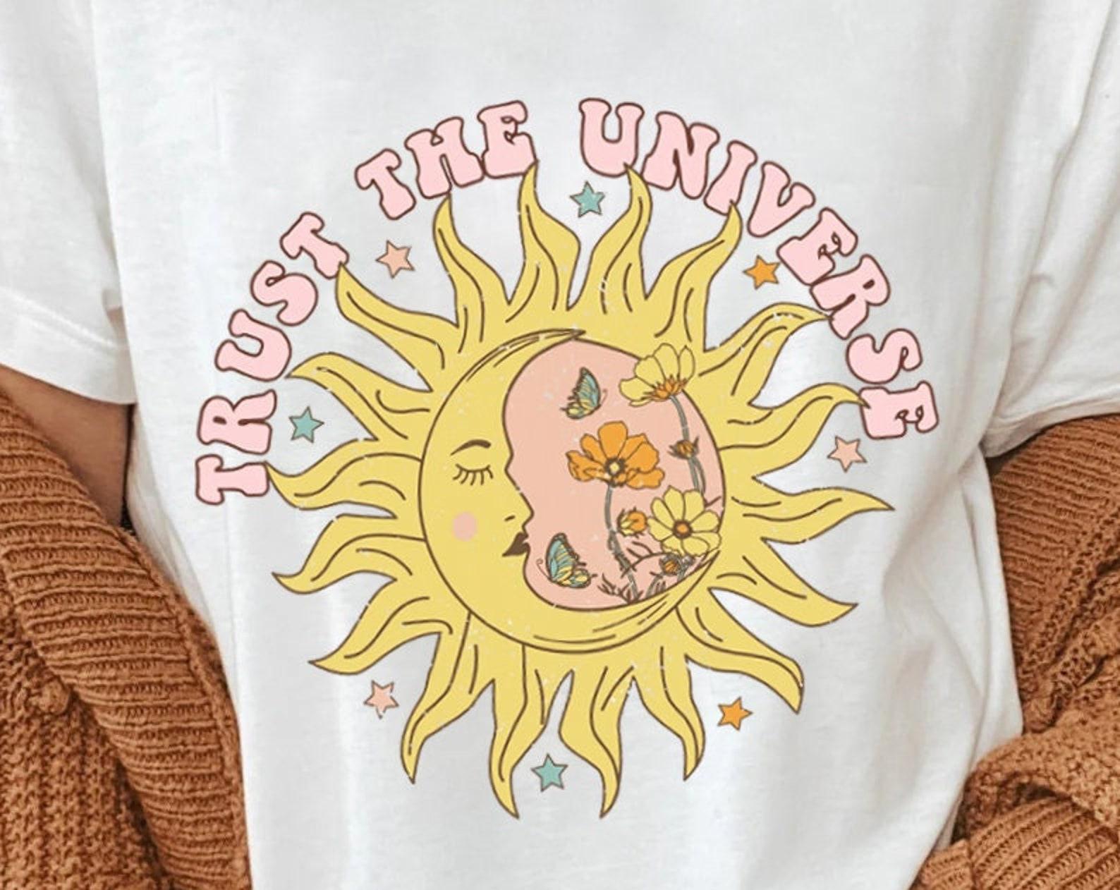 Trust The Universe T-Shirt: Floral Sun and Moon Esoteric Tee XL
