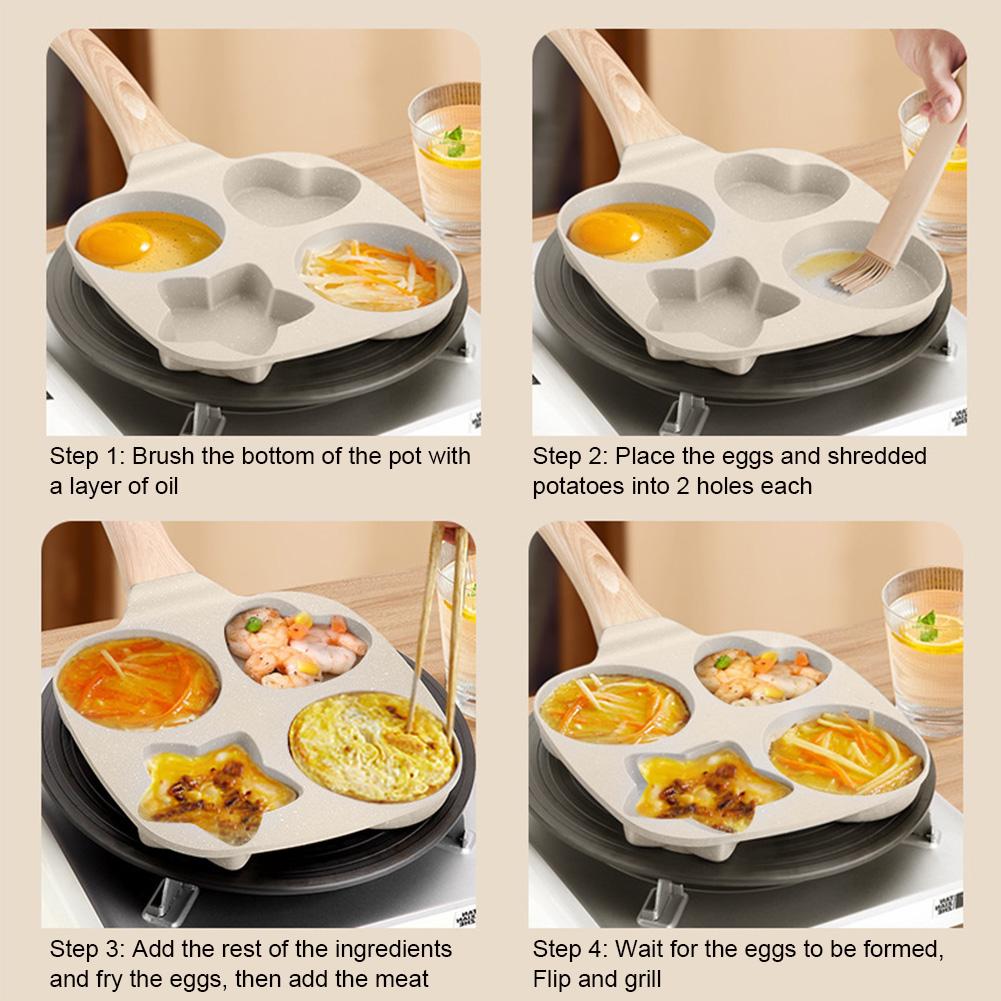 4-Hole Frying Pot Pan Thickened Omelet Pan Non-stick Egg Pancake Steak Pan Cooking Egg Ham Pans Breakfast Maker Cookware Pan