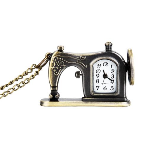 

Vintage Unisex Sewing Machine Pendant Chain Necklace Analog Quartz Pocket Watch