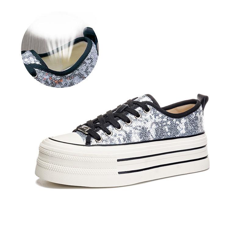 

Толстая подошва повседневная модная женская обувь серебристо-белые туфли 35 серебряный