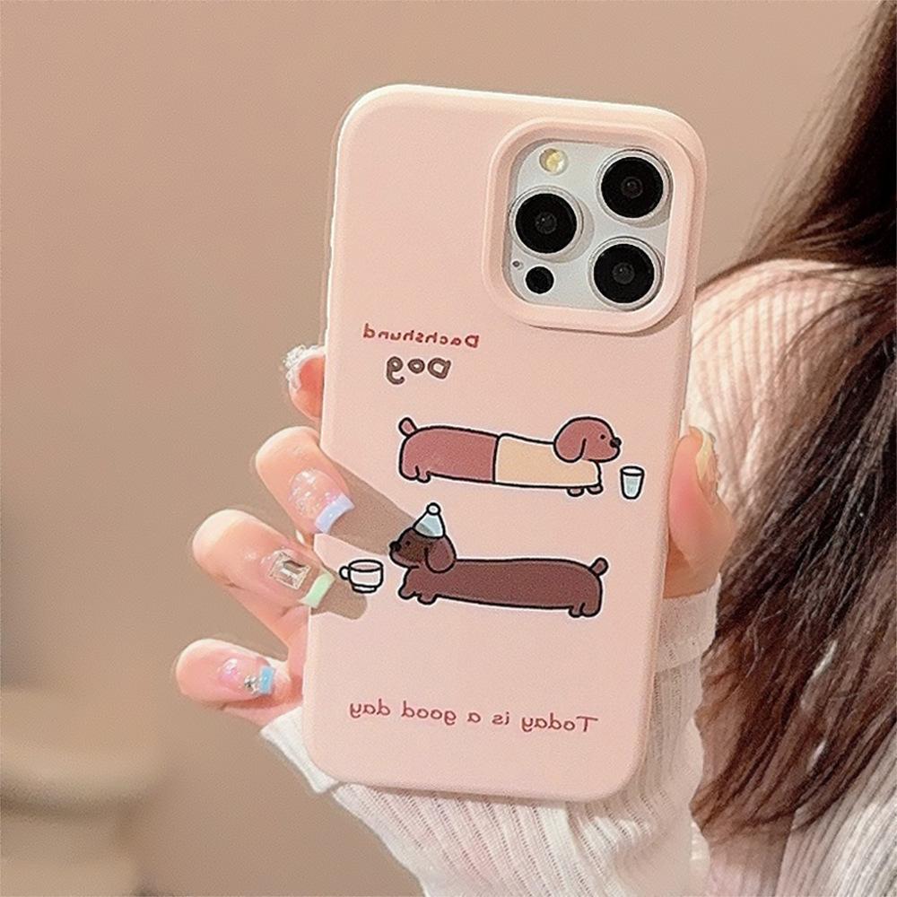 Pink Cartoon Dachshund Dog IPhone 17promax Apple Phone Case 14 Suitable for 16 Silicone 13 Japanese and Korean 12 Soft Set