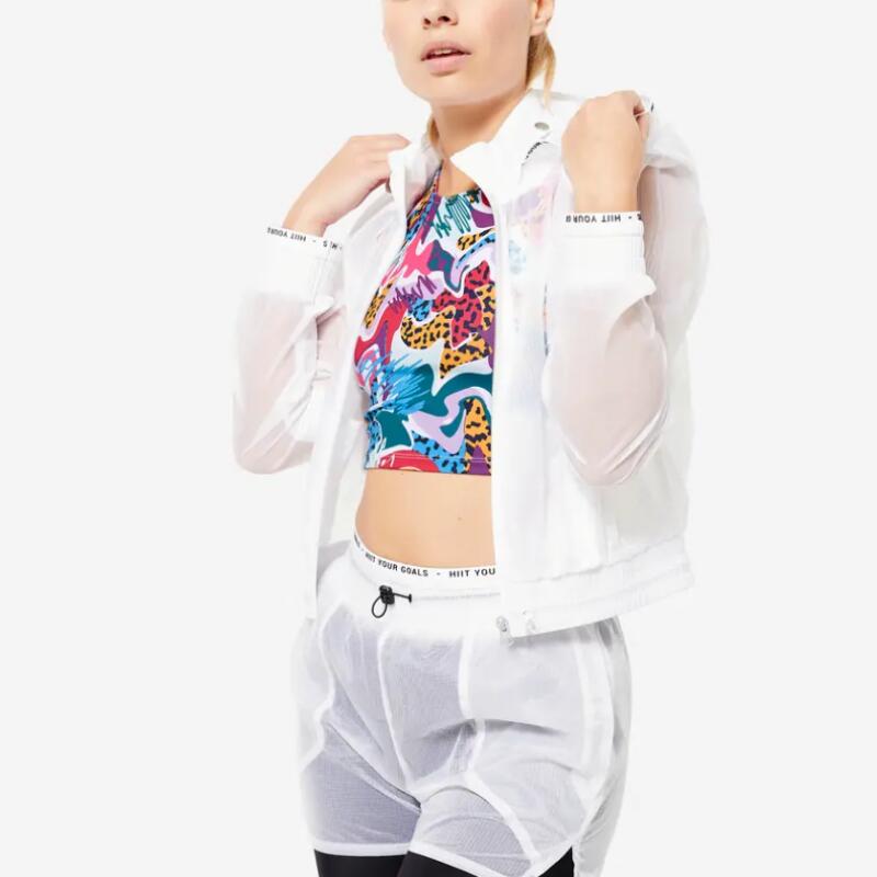 DECATHLON DOMYOS Capsule FJA500 Waterproof Lightweight Casual Short Thin Jacket Women's Transparent White