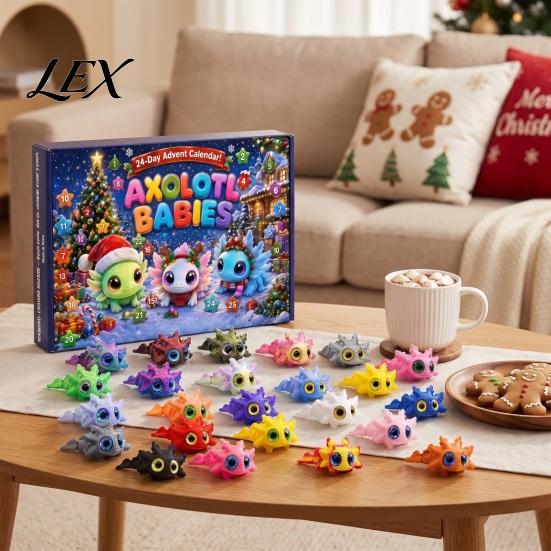 Holiday Boxes Axolotl Advent Calendar 2026, 3D Printed Jointed Flexible Toys, 24 Days Birthday Presents for Boys Girls Christmas Countdown with