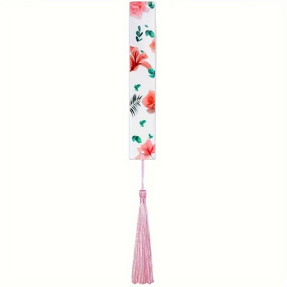 10Pcs/Set Transparent Floral Acrylic Bookmark With Tassels Reading Book Clip  Study/Library