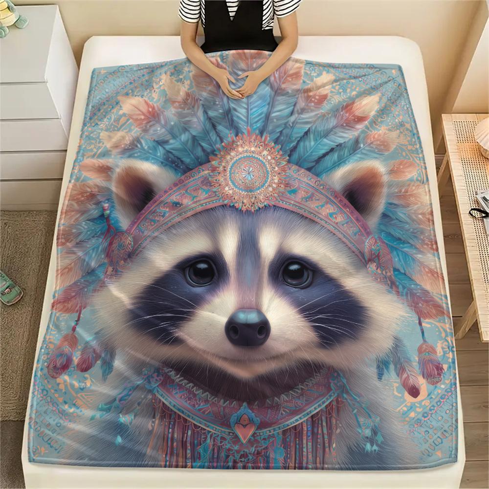 Native American Animals  Print Flannel Blanket, High quality Comfortable for All Seasons, Home Decor, Warmth and Comfort