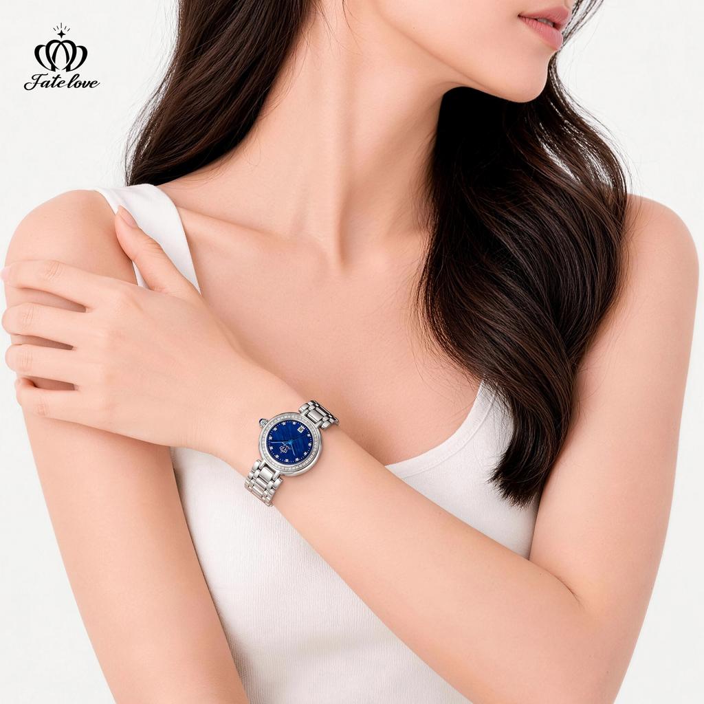 Fate Love Women's Waterproof Watch Circular Dial Mother of Pearl Quartz Movement Elegant Design 933 Model