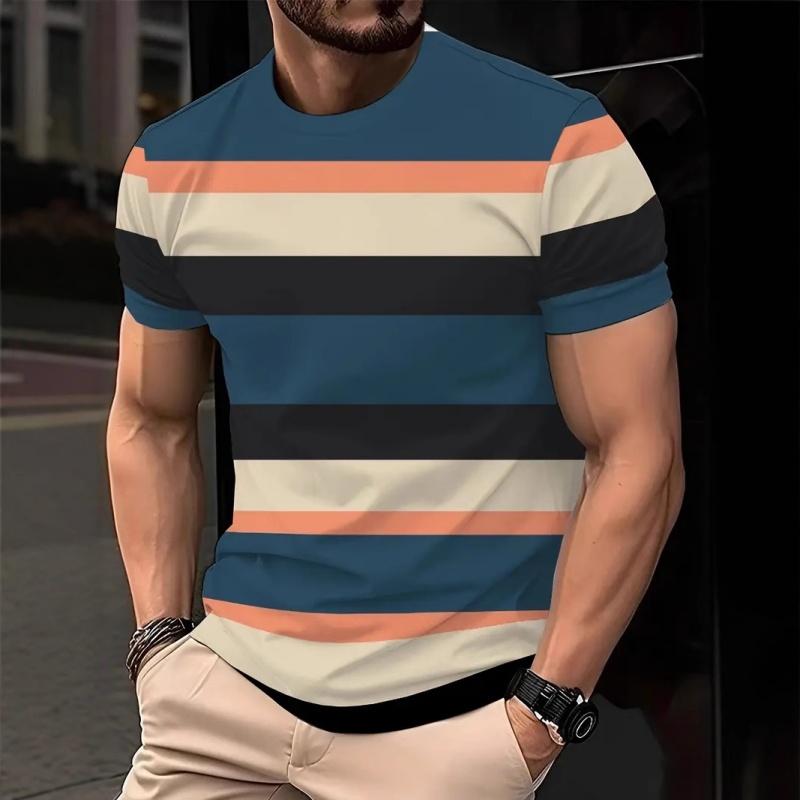 Men's T-shirt Fashion Stripe Color blocked 3D Printed T-shirt