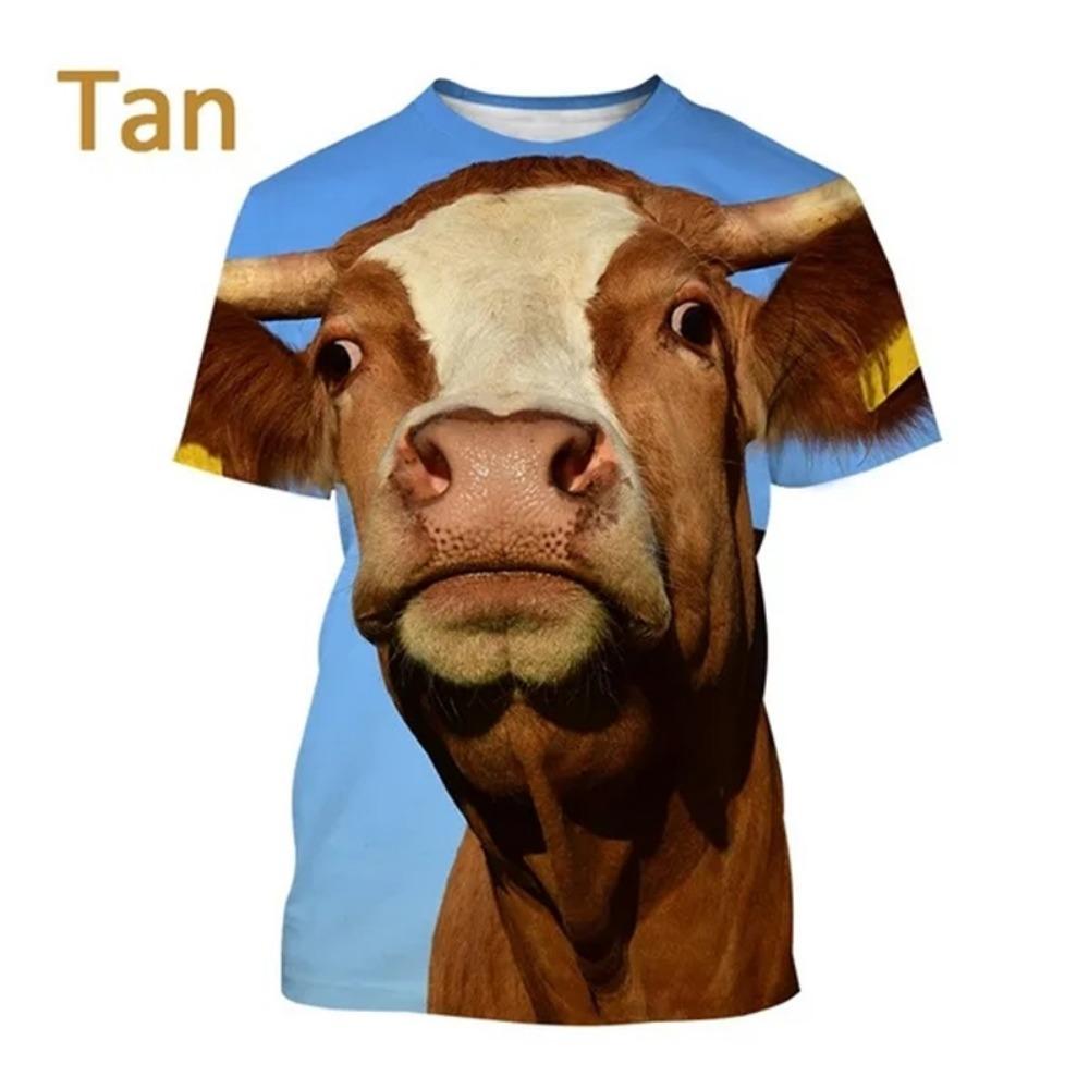 3D Printing Cow Animal Graphic T Shirts Men Funny Retro Short Sleeve T-Shirt O-Neck Full Print Idyllic Tee Tops Streetwear