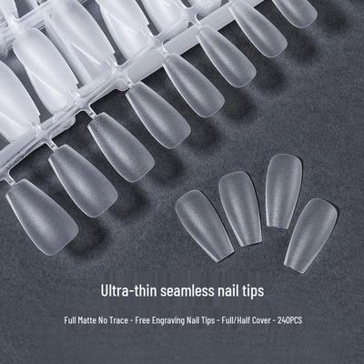 Ultra-Thin Matte False Nail Tips, Seamless Full/Half Cover Extensions, 240 Pieces