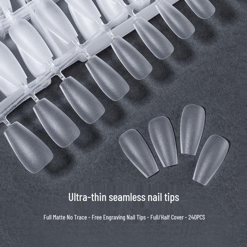 Ultra-Thin Matte Nail Art: Seamless False Nail Tips, Full/Half Cover, 240-Piece Box.