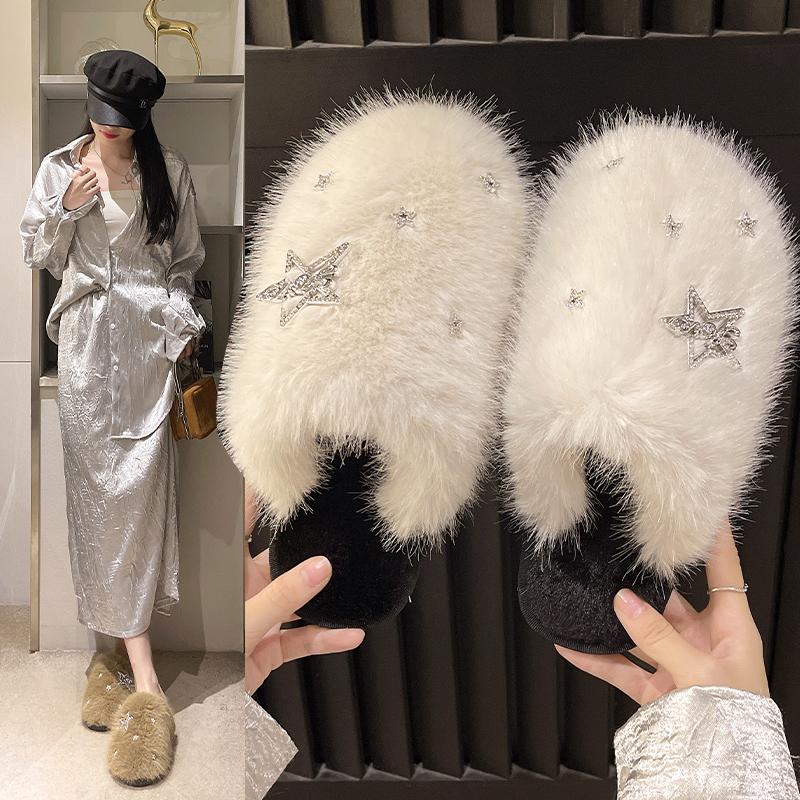 Fashion 2025 New Women's Indoor Slippers Winter New Plush Home Lazy Slippers Anti Slip Durable Fashion Warm House Floor Slippers