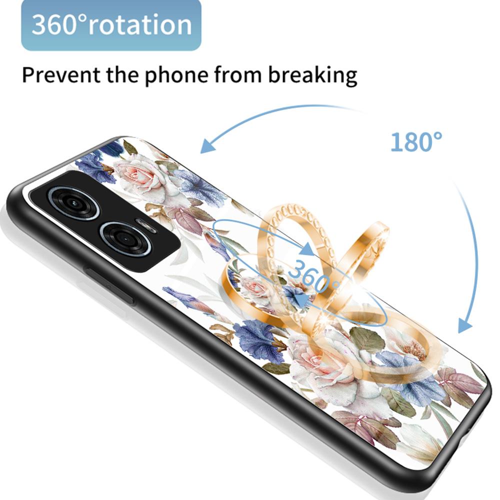 

For Motorola Moto G24 Power Case Pattern Print Tempered Glass Phone Cover with Kickstand White Flower Bush