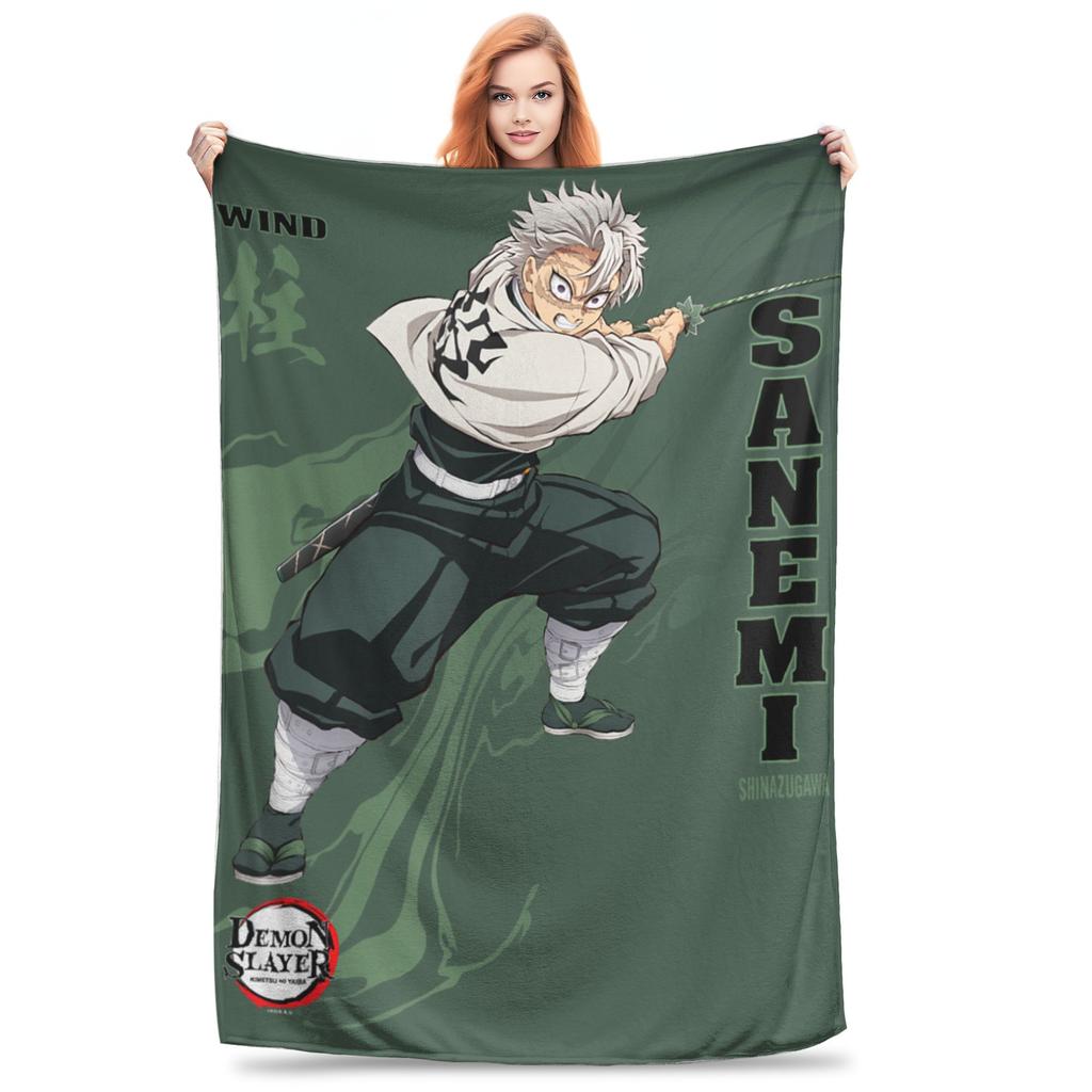 1PC Demon Slayers Infinity Castle Sanemi Shinazugawa Art Winter Blankets for Adults Bedding Home Interior Sofa Knee