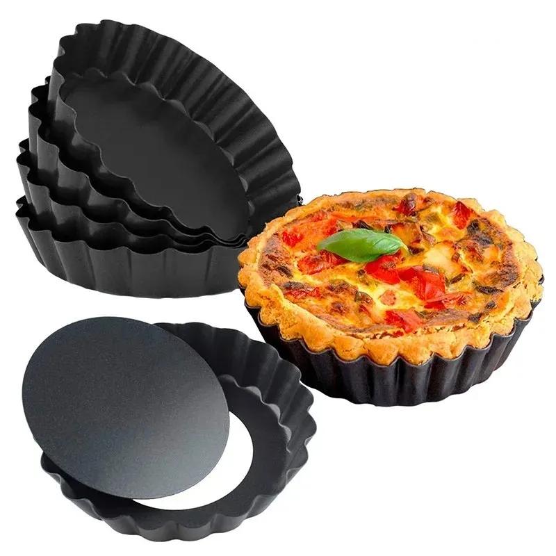 2025 Non-Stick Tart Quiche Flan Pan Molds Round 4 Inch Carbon Steel Cake Baking Form with Removable Bottom Bakeware Tools Bread Panfor 4 Inch Cake Mol