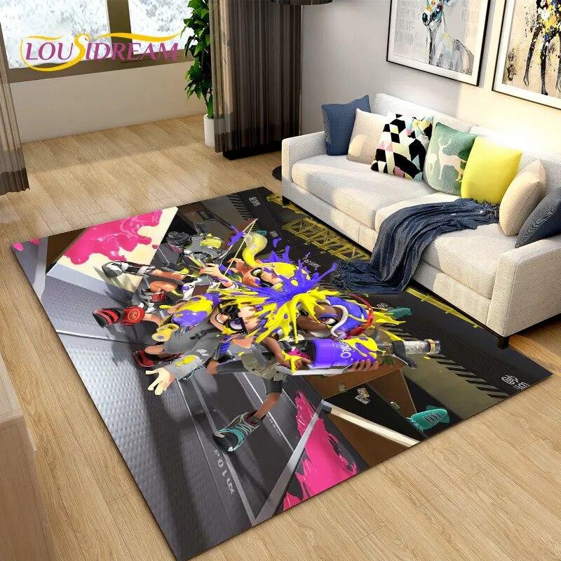 PC Splatoon, Hra Hráč Kreslený Oblastní Koberec, Koberec Koberec do Obývacího Pokoje Ložnice Pohovka Rohožka Dekorace, Dětská Hrací Protiskluzová Podložka na Podlahu