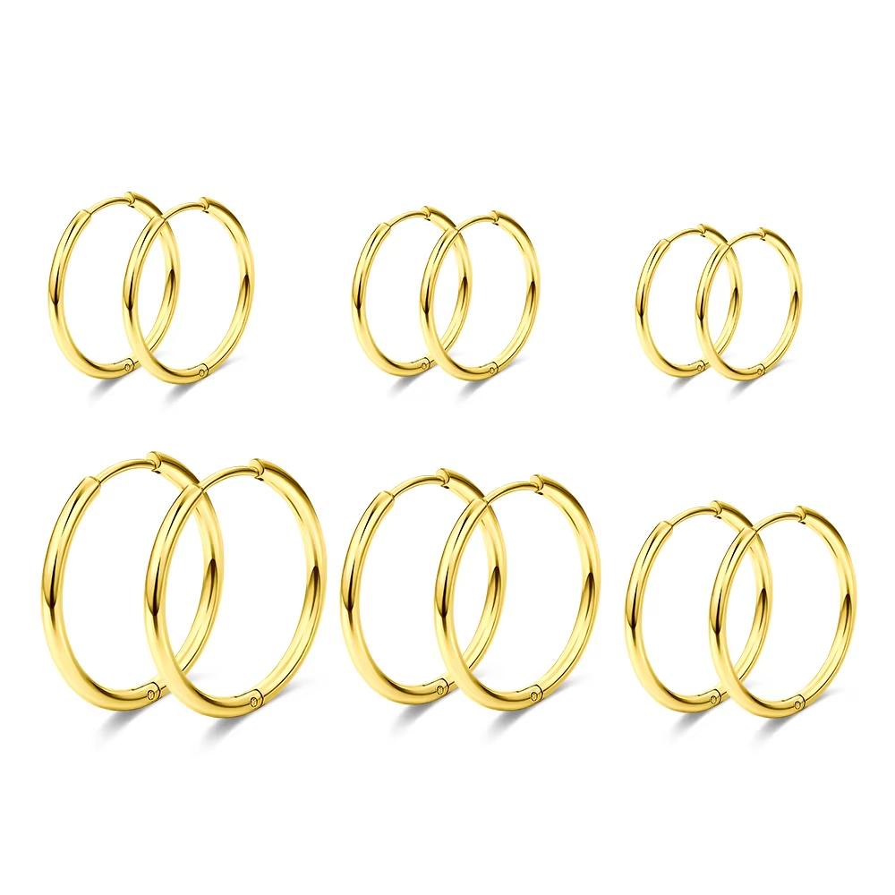 

Маленькие серьги-кольца для женщин - Маленькие серьги-кольца из нержавеющей стали 316L, покрытые 18-каратным настоящим золотом, Наборы серег-хагги 3 Pairs (8-10-12mm)