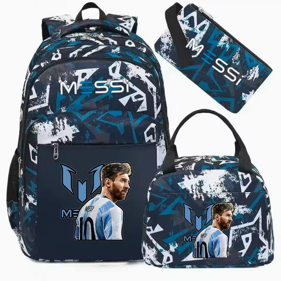 3 Stück Sport Messi Tarnrucksäcke mit Brotdose Entlastung Mädchen Jungen Schultaschen Kapazität Laptop Outdoor Rucksäcke gray
