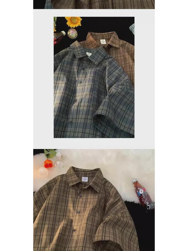 Men's Vintage Plaid Short-Sleeve Summer Shirt – Retro Casual Style