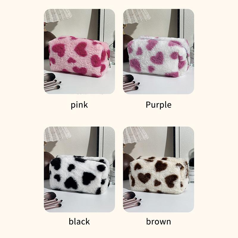 Cute Sweet Heart Pattern Plush Pencil Case Girly Women Large Capacity Cosmetic Bag Travel Portable Storage Bags Organizer Gifts