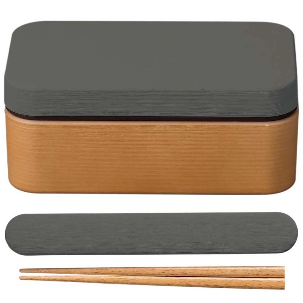 Showa Bento Wood Grain Rice Rectangular Bento Set with Chopsticks and Chopstick Charcoal Clean Microwave and Dishwasher Suitable for Men and Made in
