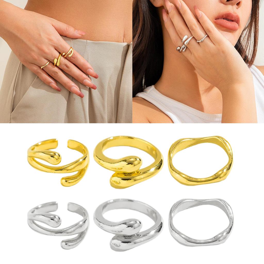 Eye Catching Gold/Silver Tone Rings Set Unique Bendable Rings Jewelry Set Liquid Lava Shaped Rings for Fashion Lovers