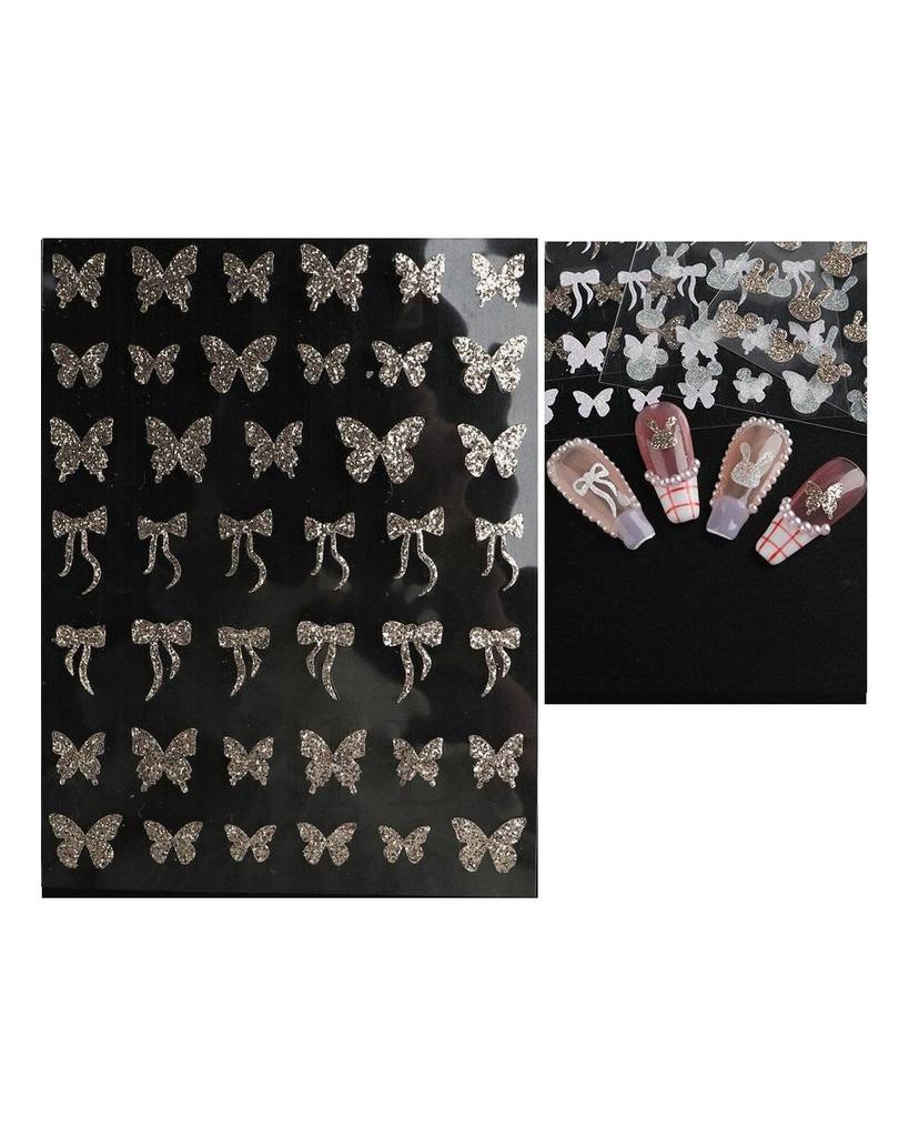 Laser Nail Stickers Butterfly Heart Star Design Adhesive Slider Decals Nail Art Stickers Manicure Decorations