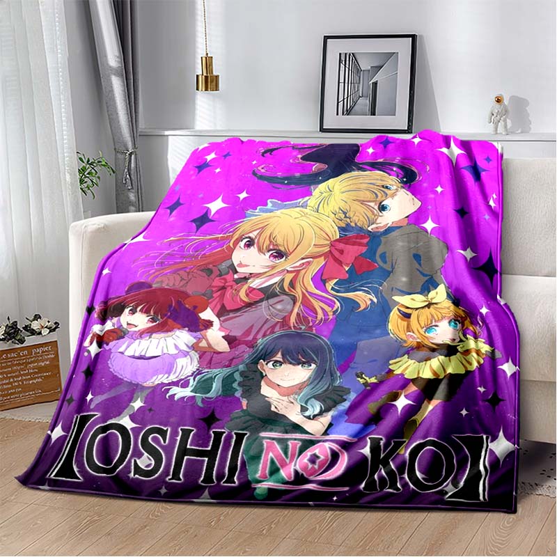 Oshi No Ko Anime Blanket Soft Flannel Plush Throw Blanket Pink Star Manga Print For Girls Bedroom Sofa Decor