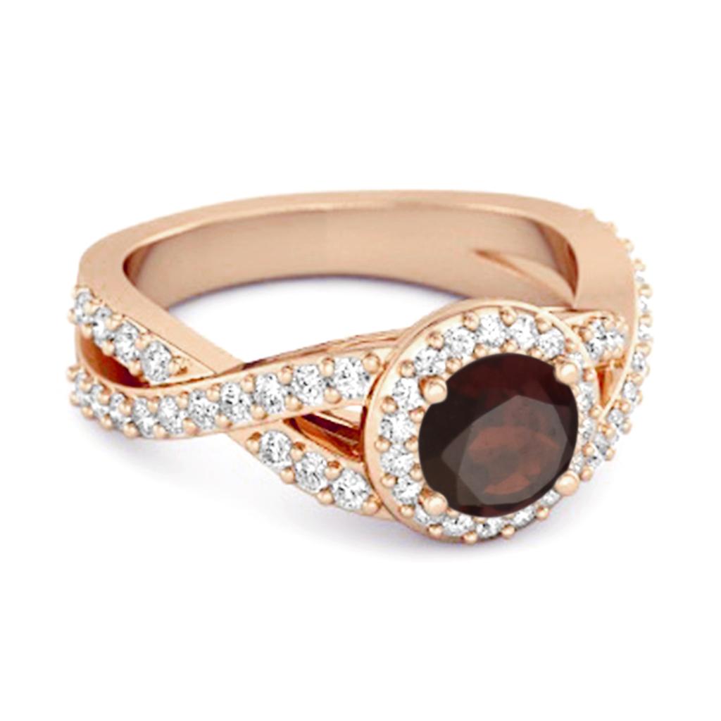 Granat Halo Akzente Ring - 925 Sterlingsilber Roségold Vermeil