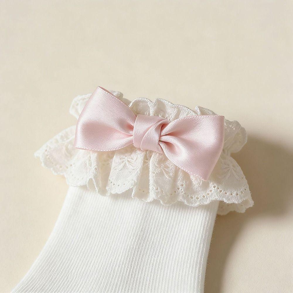 White Women Socks Lolita Bowknot Socks Japanese Short Crew Socks Spring Summer