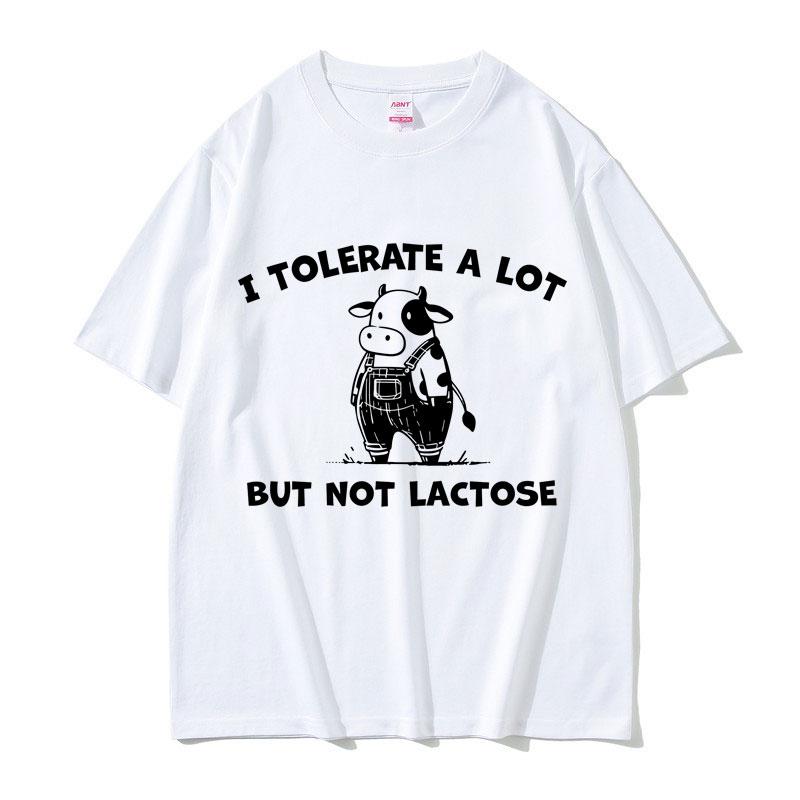 Ich toleriere viel, aber keine Laktose T-Shirt Niedliche Kuh Lustiges Meme T-Shirt Herren Lässig Vintage Baumwolle Kurzarm T-Shirts Oberteile