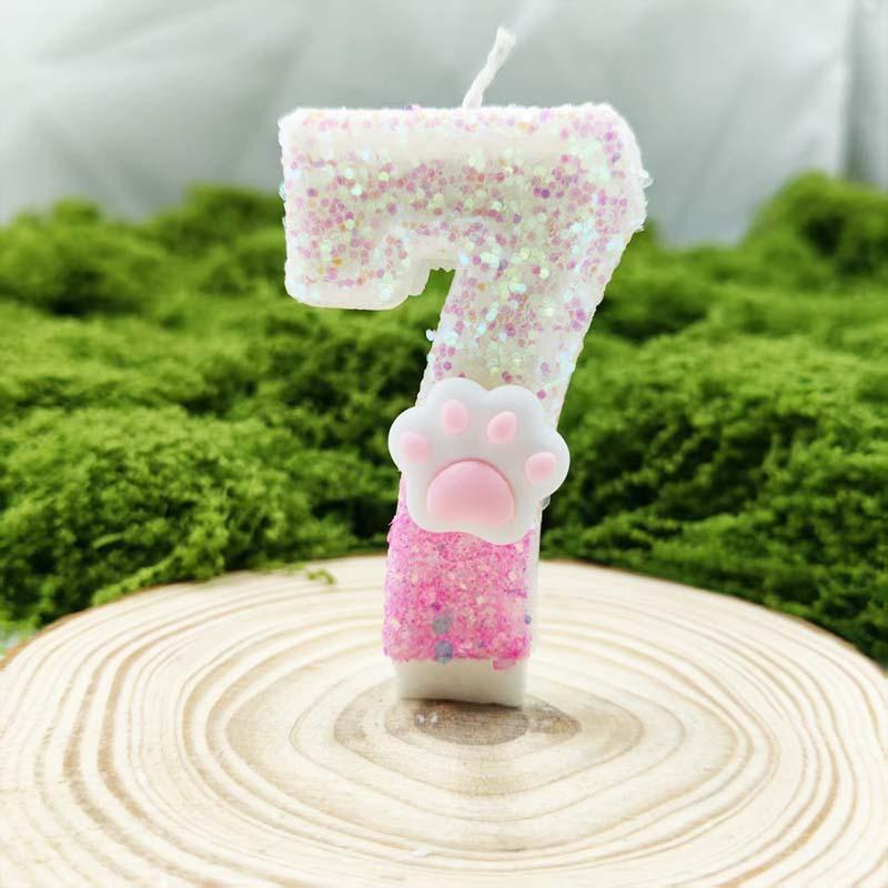 Creative Design Pink Cat Claw Digital Candle Birthday Candle Romantic Variety Specification Children's Cake Decoration Ornaments