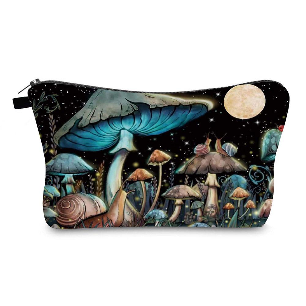Modische Pilz-Print Kosmetiktasche Große Kapazität Reißverschluss Kulturtasche Aufbewahrungstasche