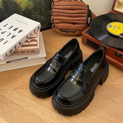 Patent Leather Chunky Platform Loafers Women Japanese Style Student Uniform Shoes Woman Thick Sole Non-Slip Black Casual Shoes