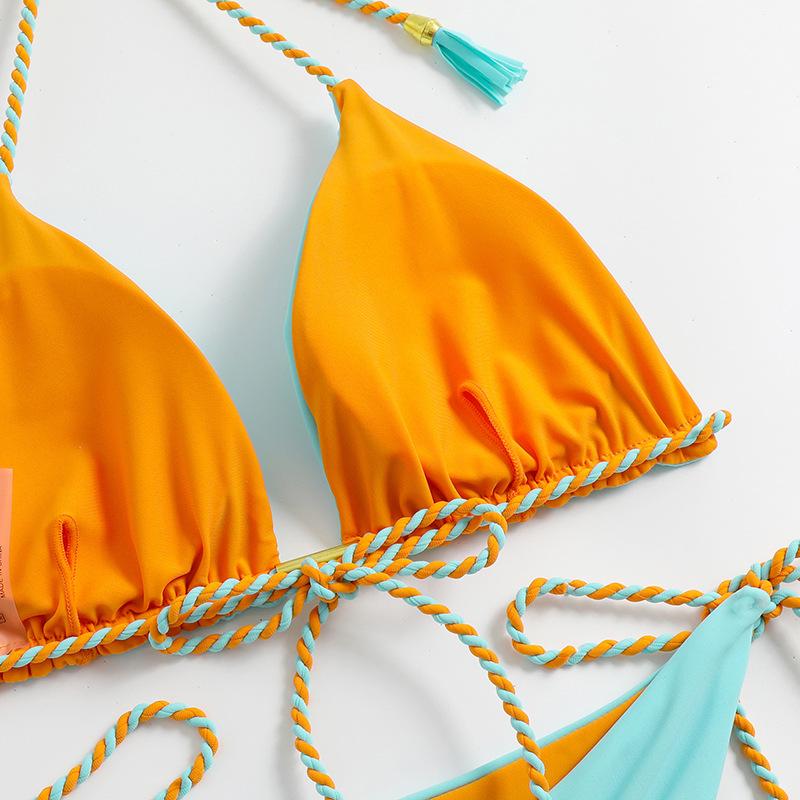 2ks/1sada Sexy zavazovací pas Dámské plavky Sexy bikiny Pevné plážové oblečení Letní plavky Push Up Plavky Vysoký střih Tanga Soupravy bikin