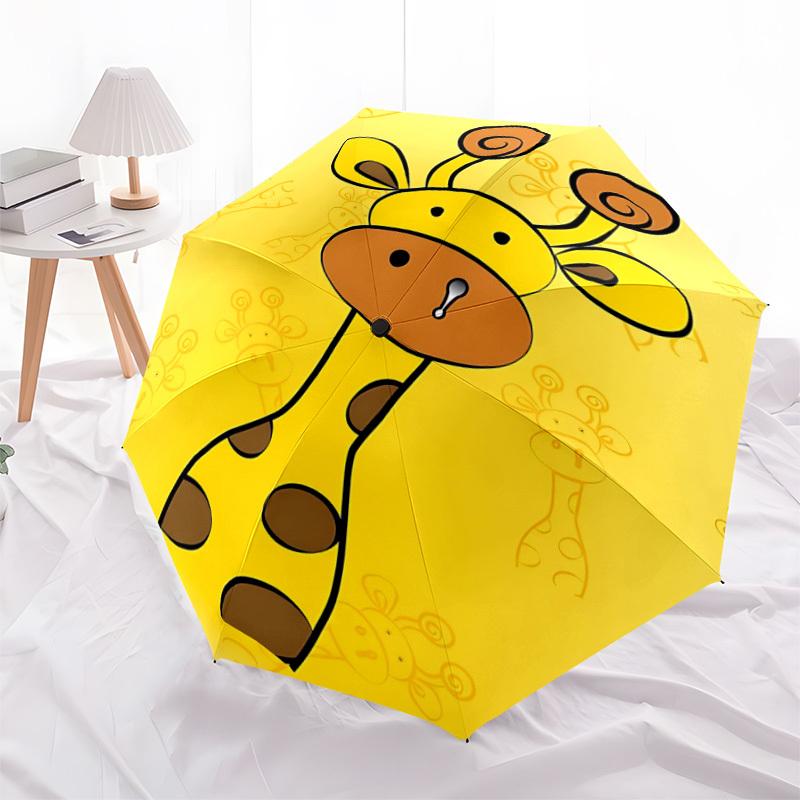 1pc Giraffe Circle Automatic Folding Umbrella, 8-Rib Durable Iron Frame, Compact Travel Umbrella for Women & Men 019